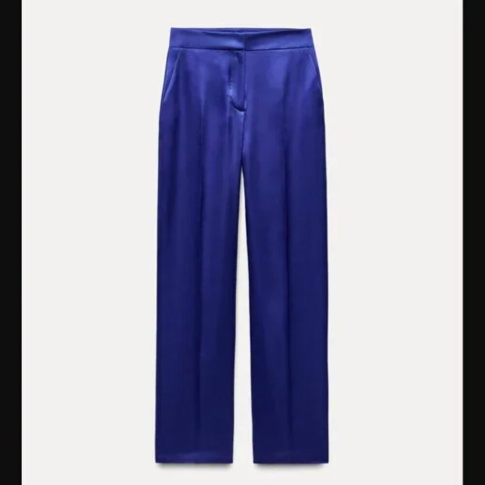 NWT ZARA SATIN EFFECT PANTS COBALT
